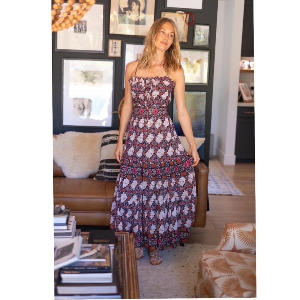 Alicia Bell Libra Maxi Dress S Ruffle Tiered Cotton & Silk Sundress NEW!